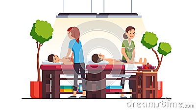 Spa salon massage therapist women massaging men Vector Illustration