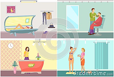 Spa Salon Reception and Tanning Solarium Vector Vector Illustration