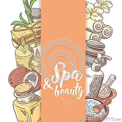 Spa Salon Wellness Beauty Hand Drawn Doodle. Aromatherapy Health Elements Set. Skin Treatment Vector Illustration