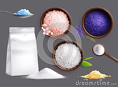 Spa Salt Realistic Collection Vector Illustration