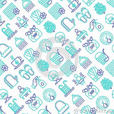 Spa, sauna seamless pattern with thin line icons Vector Illustration