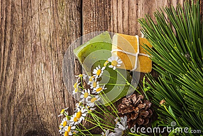 Spa set on the wooden table top view Stock Photo