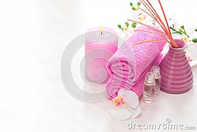 Spa setting therapy with flowers Stock Photo