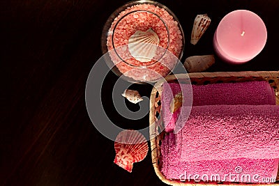 Spa setting therapy on wooden background Stock Photo