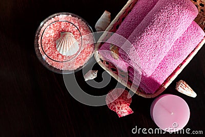 Spa setting therapy on wooden background Stock Photo