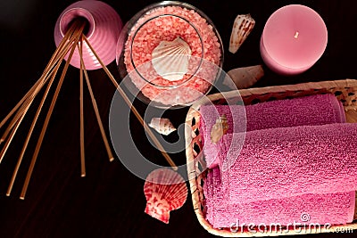 Spa setting therapy on wooden background Stock Photo