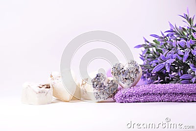 Spa soap hearts with a lavender flowers Stock Photo