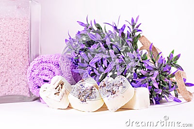 Spa soap hearts with a lavender flowers Stock Photo