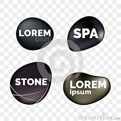 SPA stones 3D realistic icons on transparent background for logo design. Zen relaxation and massage black stone pebbles Vector Illustration