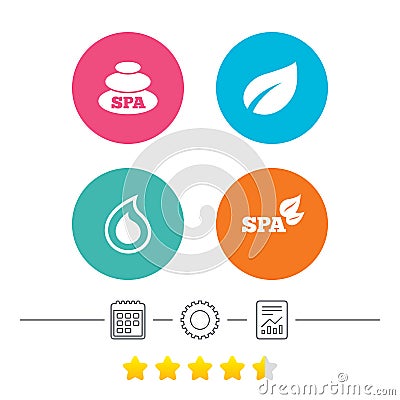 Spa stones icons. Water drop with leaf symbols. Vector Illustration