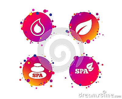 Spa stones icons. Water drop with leaf symbols. Vector Vector Illustration