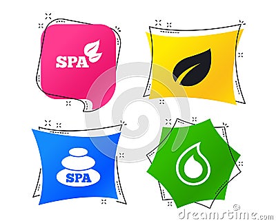 Spa stones icons. Water drop with leaf symbols. Vector Vector Illustration