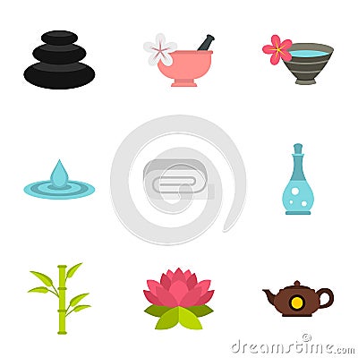 Spa therapy, massage, cosmetics icons set Vector Illustration