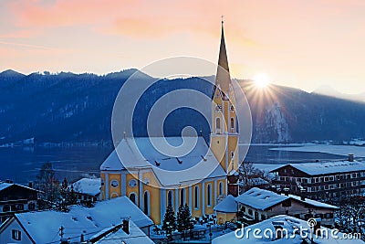 Spa town schliersee at winter sunset Stock Photo