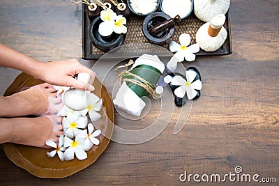 Spa treatment and product for female feet and manicure nails spa, Thailand, select focus. Stock Photo