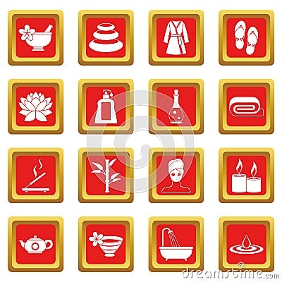 Spa treatments icons set red Vector Illustration
