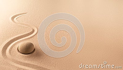 Spa wellness background of a zen meditation garden with sand and round stone Stock Photo