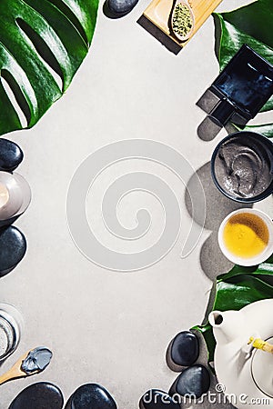 Spa accessories on grey background Stock Photo