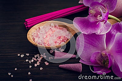 Spa and wellness setting with sea salt Stock Photo