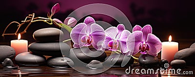 spa and wellness wallpaper with orchid flower stones Stock Photo