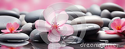 spa and wellness wallpaper with pink flower and stones Cartoon Illustration