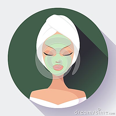 Spa Woman applying Facial cleansing Mask. Beauty Treatments Vector Illustration