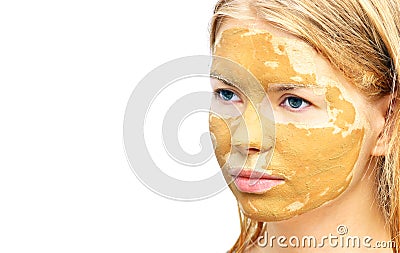 Spa Woman Face with facial Clay Mask Organic Beauty treatments Stock Photo