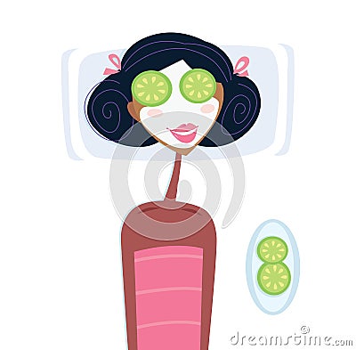 Spa - woman with facial mask Vector Illustration