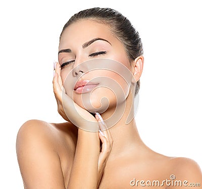 Spa Woman Touching her Face Stock Photo