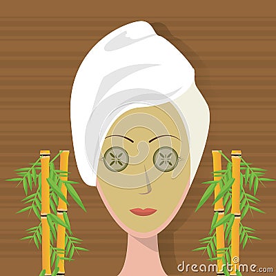 Spa woman towel facial mask care bamboo Vector Illustration