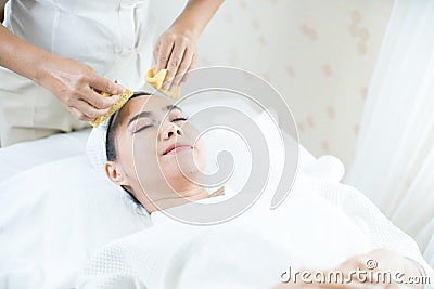 Spa workers are cleaning their face before the skin spa. facial spa Stock Photo