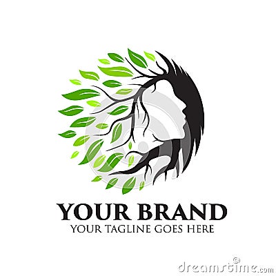 Spa, yoga and beauty logo with tree and leaves concept- Vector Stock Photo