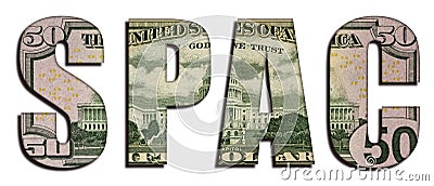 SPAC Special Purpose Acquisition Company Abbreviation Word 50 US Real Dollar Bill Banknote Money Texture on White Background Stock Photo