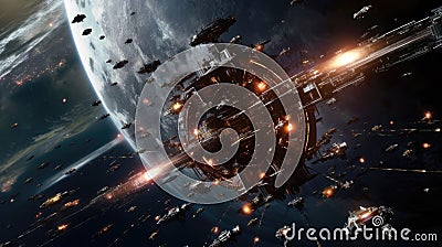 Space Armada Battle Witness the Epic Clash of Interstellar Forces in a Breathtaking Image Stock Photo