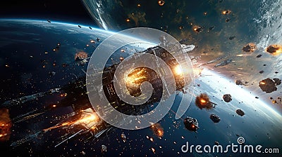 Space Armada Battle Witness the Epic Clash of Interstellar Forces in a Breathtaking Image Stock Photo