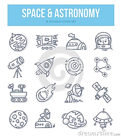 Space & Astronomy Doodle Icons Vector Illustration