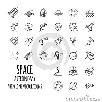 Space, Astronomy Outline Icons set Vector Illustration