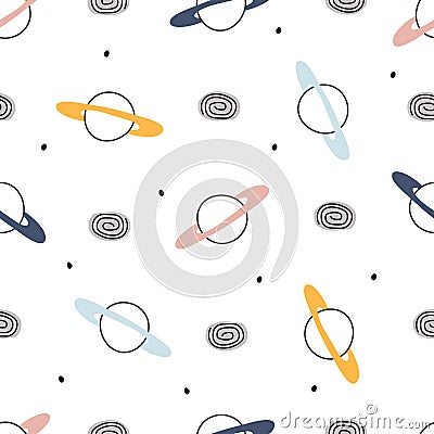 Space background baby seamless pattern for kids Cartoon style design. Use for prints, wallpaper, decorations, textiles, vector Vector Illustration
