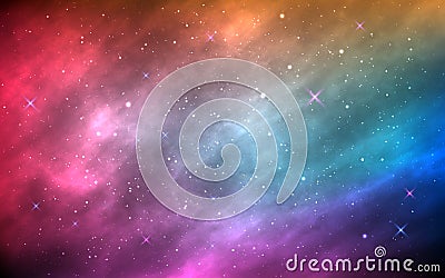 Space background. Color nebula with shining stars and stardust. Abstract futuristic backdrop. Realistic colorful galaxy Vector Illustration