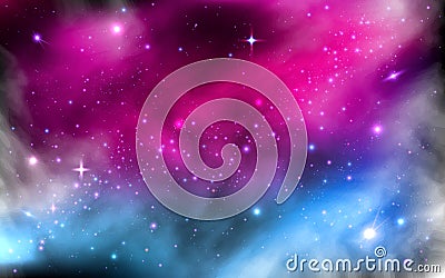 Space background. Colorful starry nebula. Milky way with stardust. Space galaxy and bright shining stars. Futuristic Vector Illustration