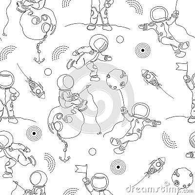 Space background. One line drawing. Continuous line. Minimalistic graphics. Vector Illustration
