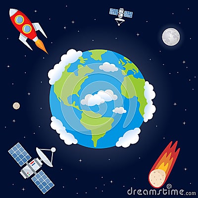 Space Background with Planet Earth Vector Illustration