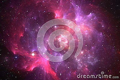 Space background with purple ring nebula and stars Stock Photo