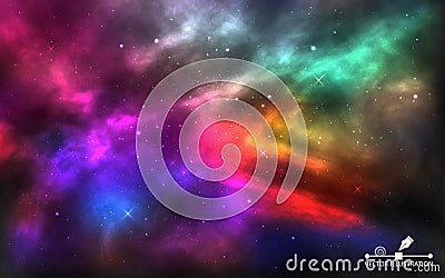 Space background. Realistic colorful cosmos. Bright milky way for banner, advertising, poster. Cosmos with stardust and Vector Illustration