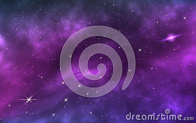 Space background. Realistic cosmos texture with shining stars and nebula. Colorful galaxy with bright stardust. Color Vector Illustration