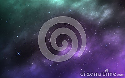 Space background. Realistic cosmos texture with stardust and milky way. Colorful nebula with shining stars. Bright Vector Illustration