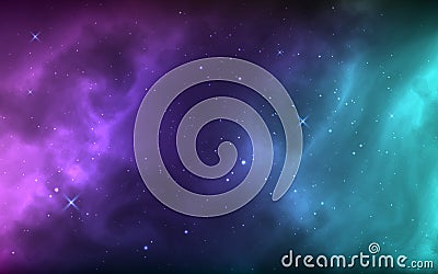 Space background with shining stars, nebula and stardust. Colorful cosmos with realistic galaxy and milky way. Bright Vector Illustration