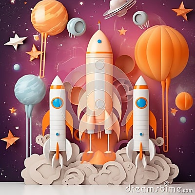 space background, space and astronomy, rocket and planet Stock Photo