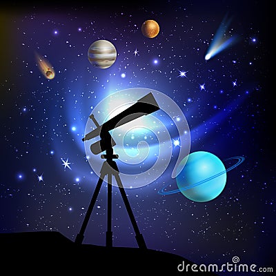 Space Background With Telescope Vector Illustration