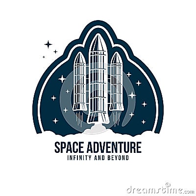 Space badge with rocket launch. Vintage astronaut label or patch for embroidery in space concept Vector Illustration